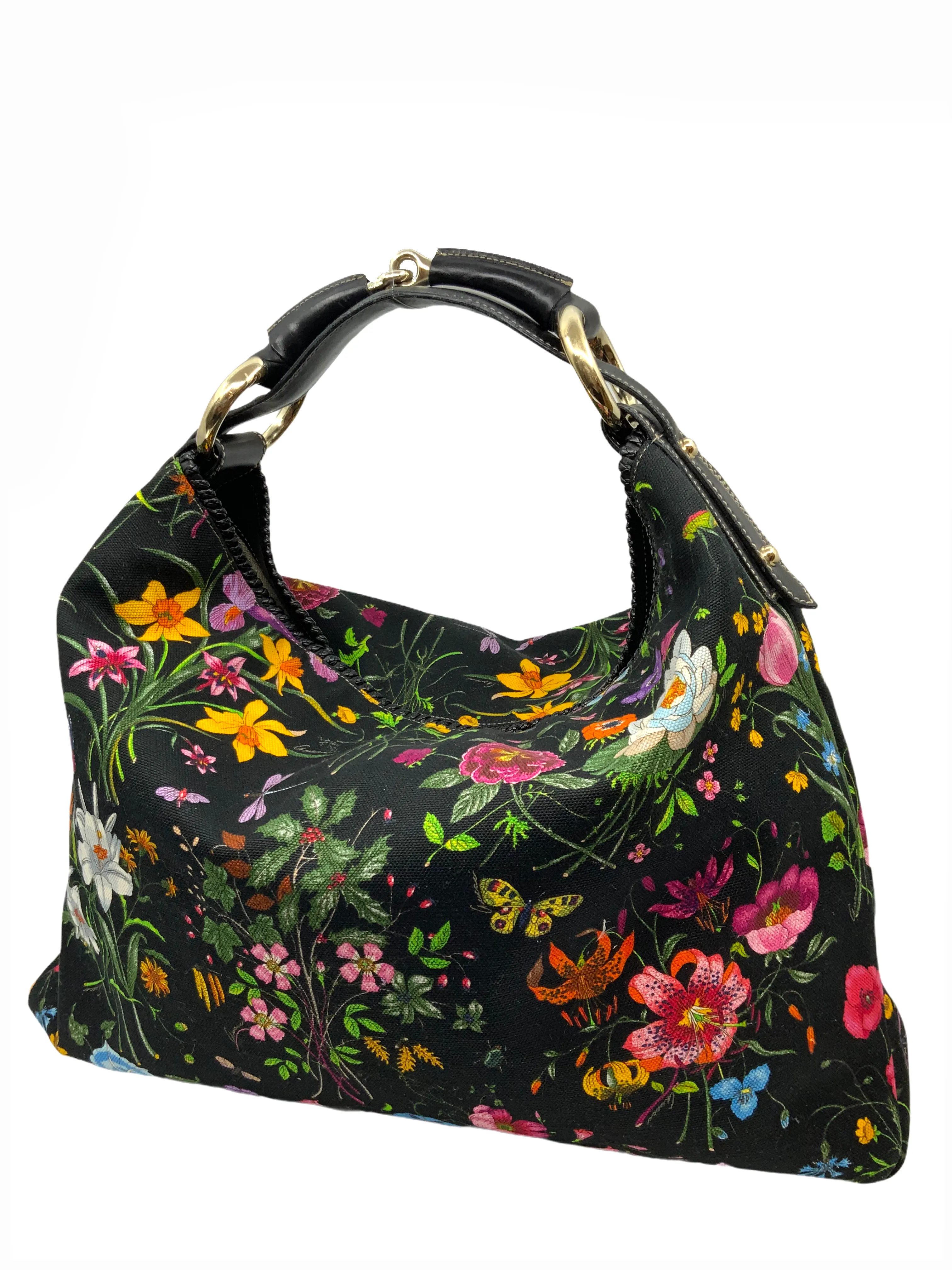 Gucci Large Flora Canvas Horsebit Hobo Bag with Optimal Size and Design
