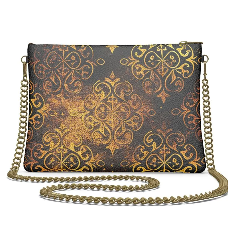 Vampire Art Grunge Gold Damask Crossbody Bag With Chain